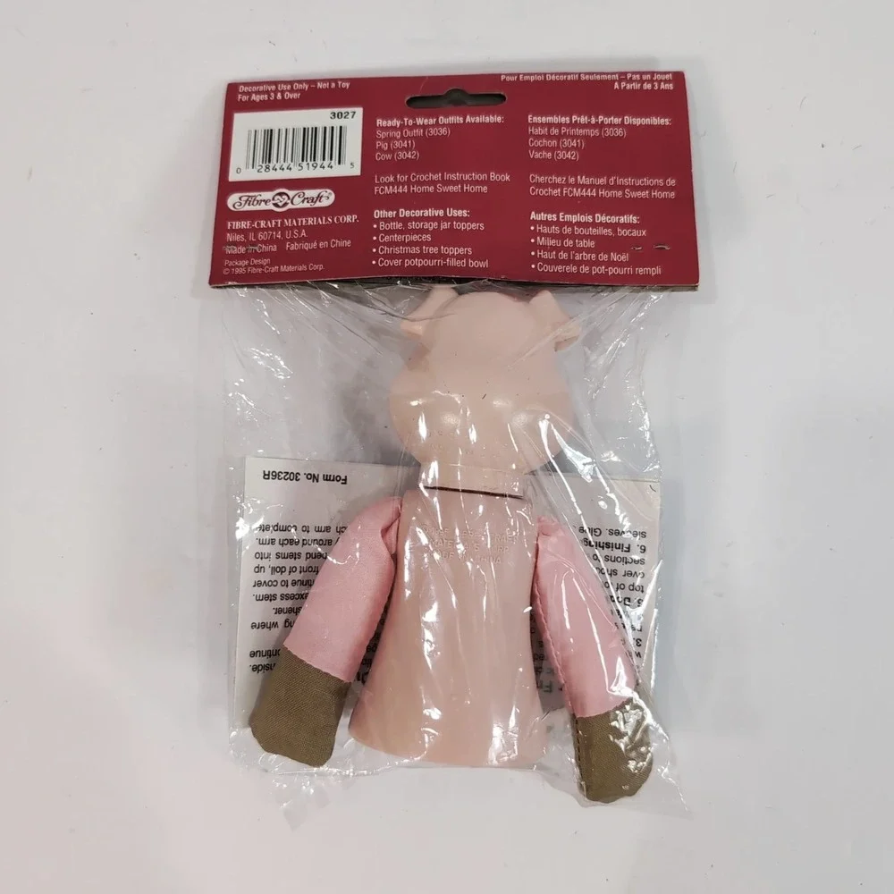 Fibre Craft 3027 Barnyard Friends Pig Piggy Air Freshener Doll 1995 W/Instrucion